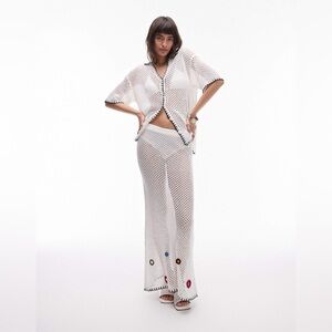 Topshop flower knit croche maxi skirt in cream